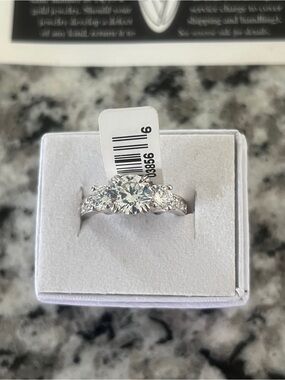 RS Covenant 3-Stone Silver Engagement Ring with Clear Stones - lifetime warranty